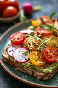 Avocado-Brot mit Tomaten und Radieschen