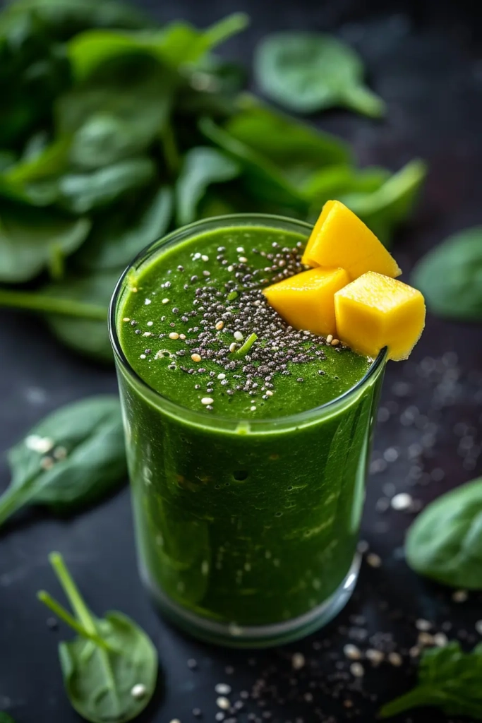 Grüner Smoothie mit Spinat und Mango