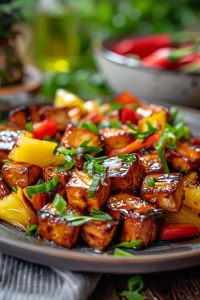 Süß-saurer Grilltofu mit Ananas und Paprika