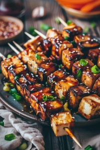 Tofu-Spieße mit Teriyaki-Sauce