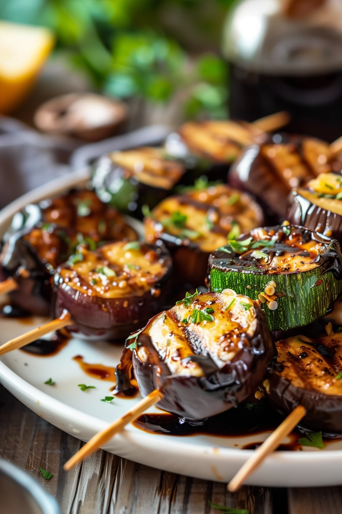 Auberginen-Zucchini-Spieße mit Balsamico-Glasur