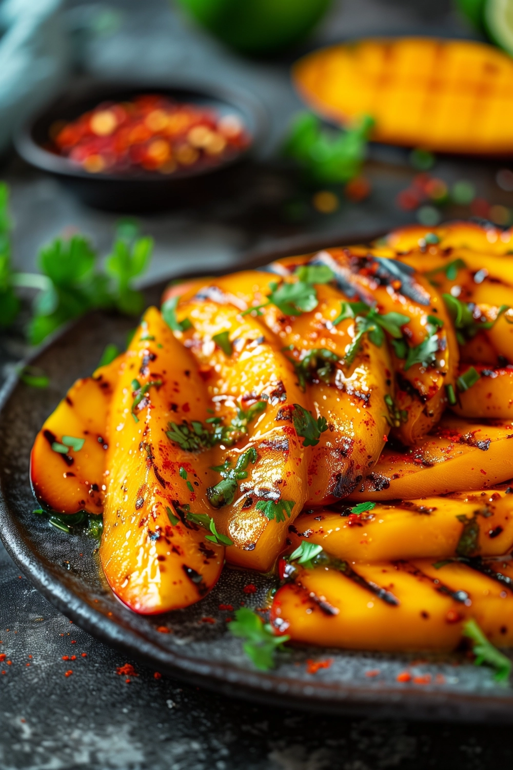 Gegrillte Mangoscheiben mit Chili-Limetten-Salz