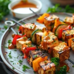 Gemüse-Tofu-Spieße mit Erdnuss-Sauce
