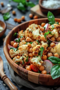 Gerösteter Blumenkohlsalat mit Kichererbsen