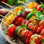 Italienische Gemüsespieße mit Tomate und Basilikum