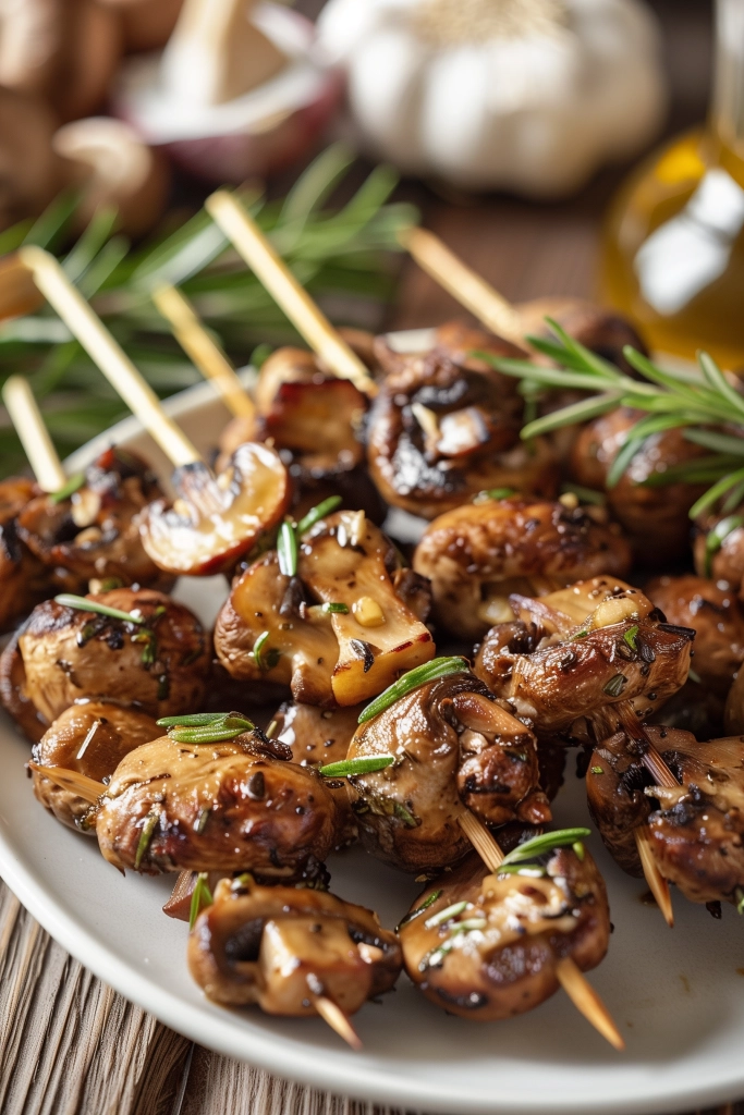 Pilz-Spieße mit Knoblauch und Rosmarin