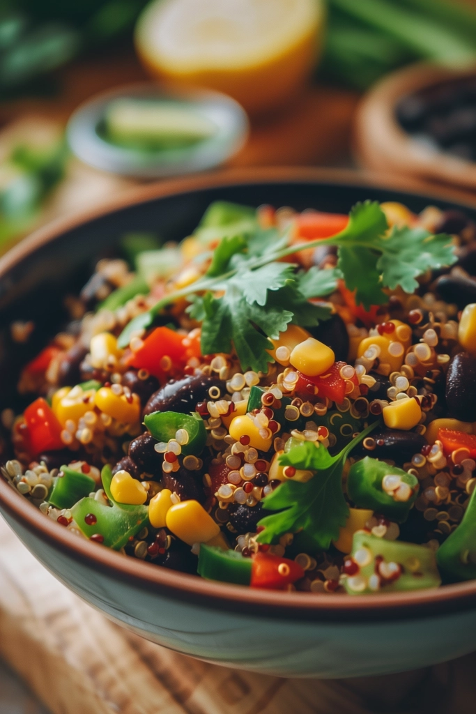 Quinoa-Salat mit schwarzen Bohnen und Mais