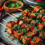 Scharfe Seitan-Spieße mit Chimichurri