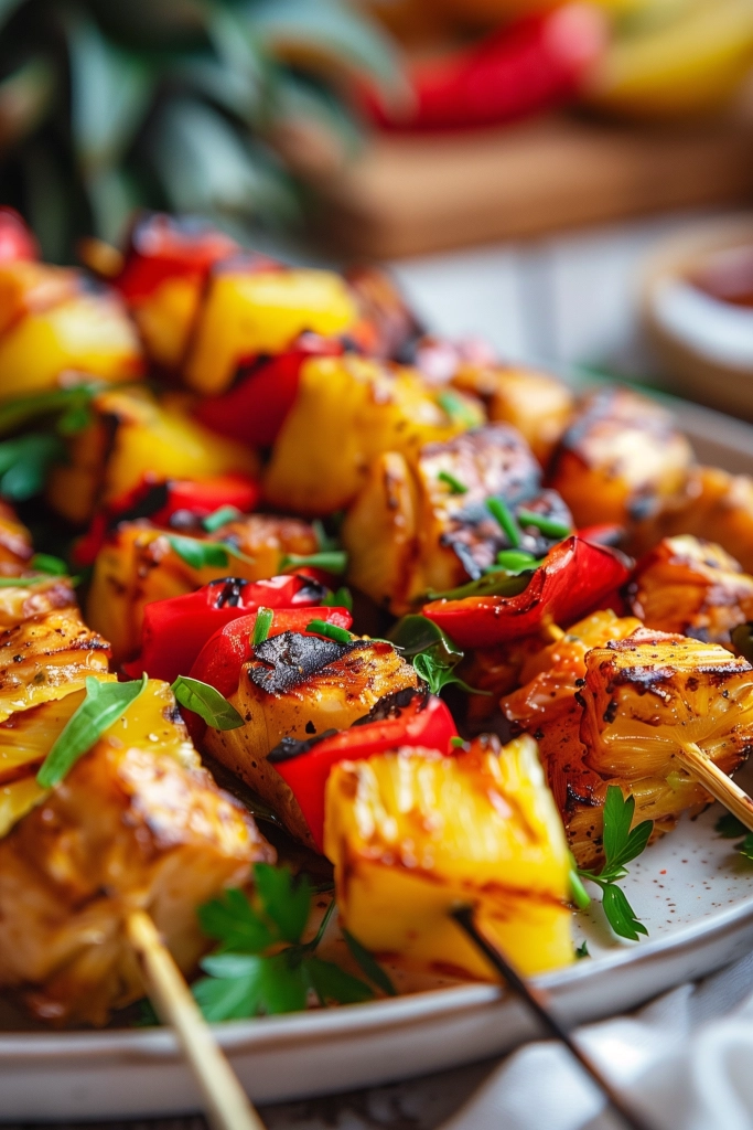 Spieße mit gegrillter Ananas und Paprika