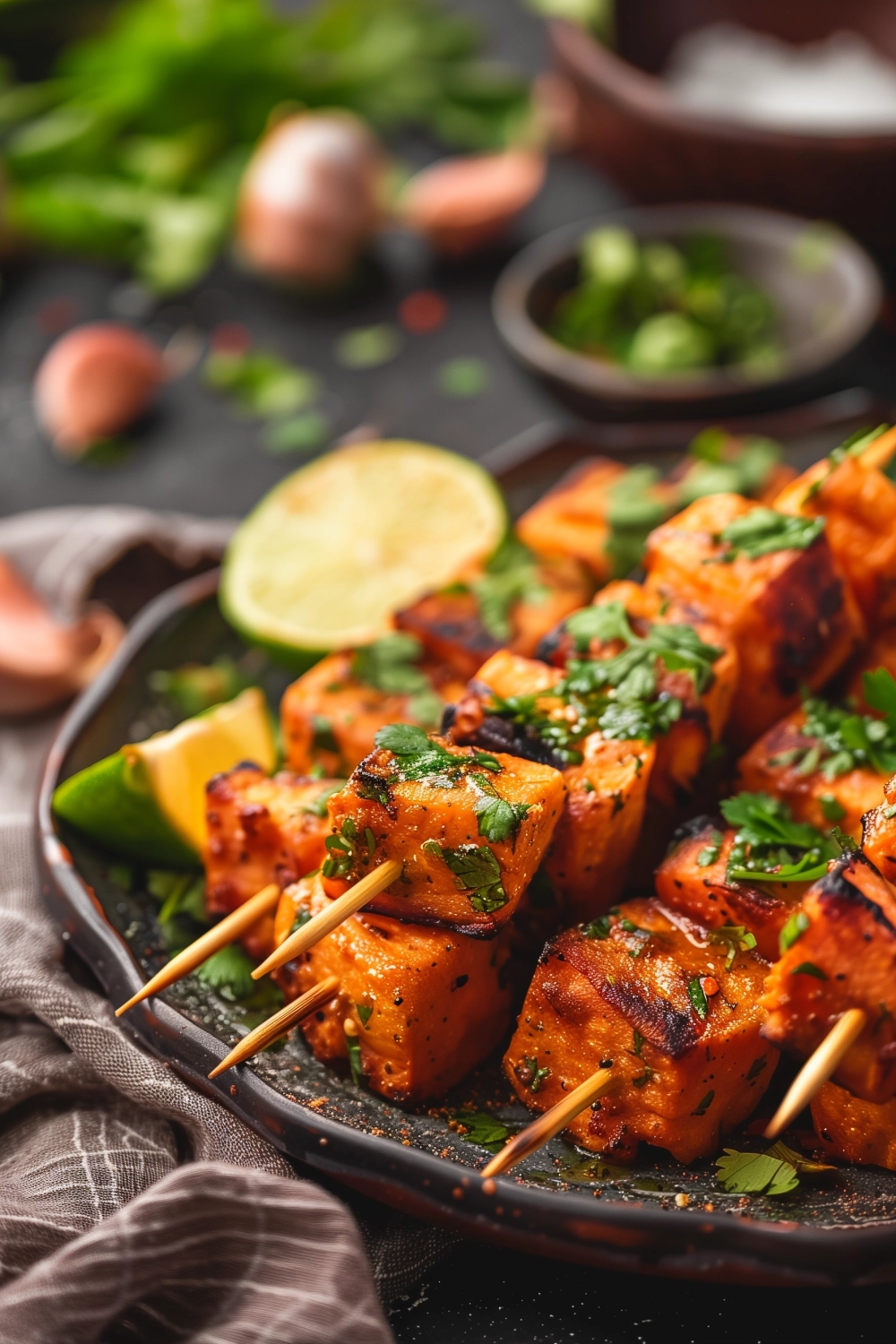 Süßkartoffel-Spieße mit Limetten-Koriander-Marinade