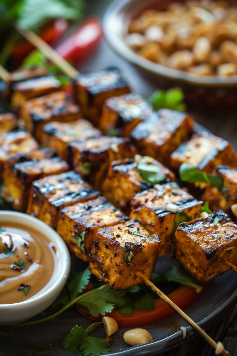 Thailändische Tofu-Spieße mit Erdnuss-Dip