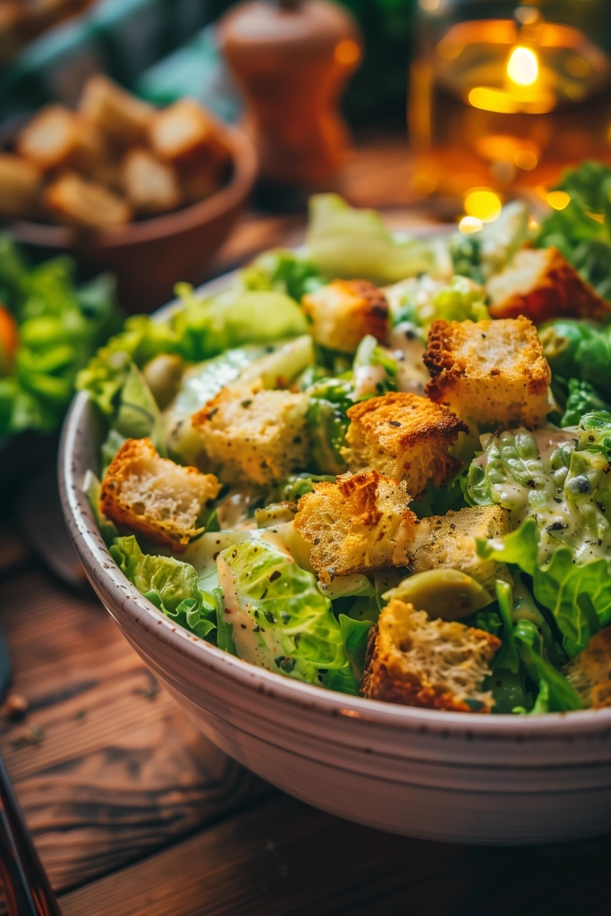 Veganer Caesar-Salat mit Croutons